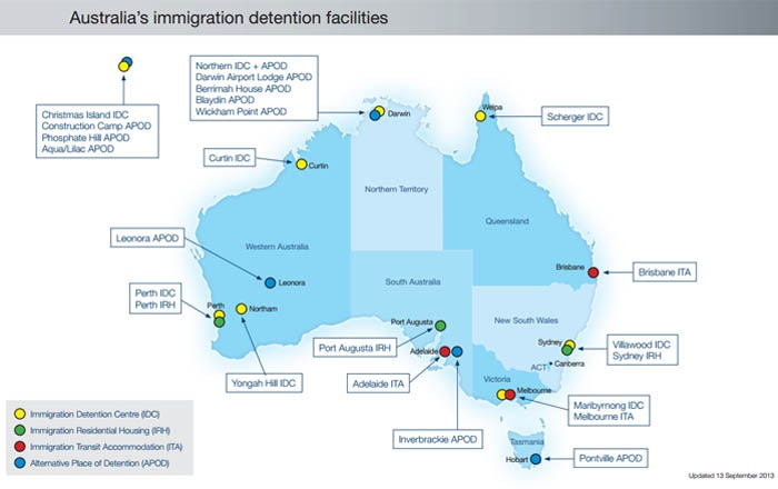 Map of Australia's immigration detention facilities