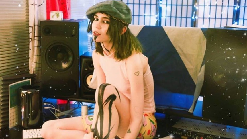 A 2017 shot of Grimes in her home studio