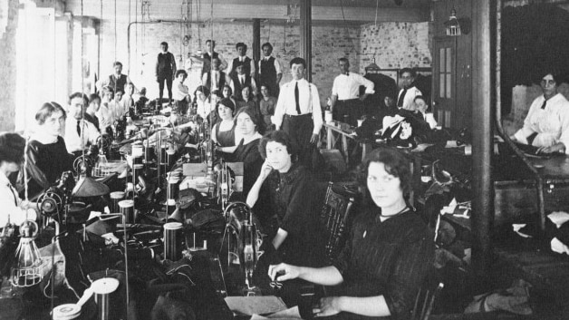 Workers in the Triangle Shirtwaist Factory at their sewing machines