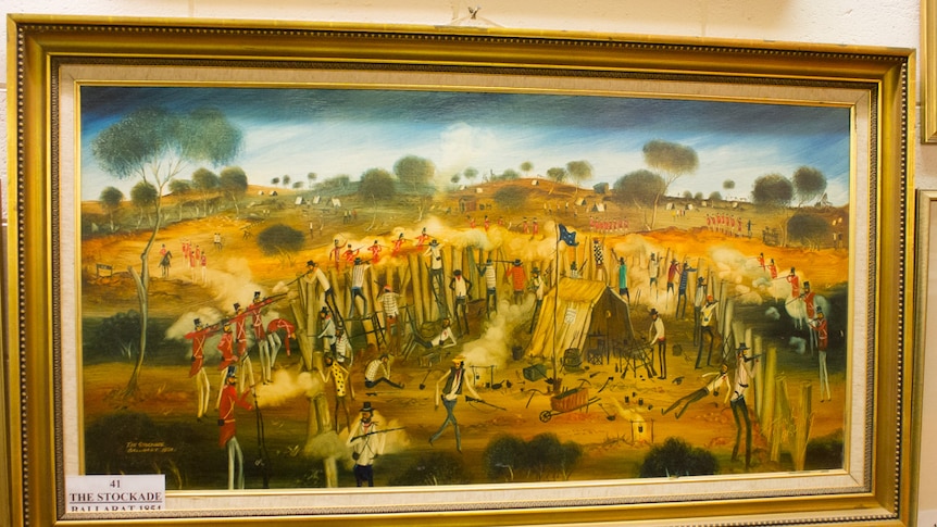 Frank Harding's painting The Stockade depicts the rebellion at Ballarat during the gold rush in 1854.