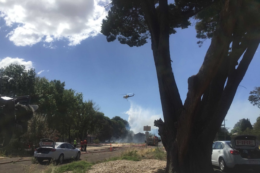 A firefighting helicopter at a fire in Maribrynong, in Melbourne's west.