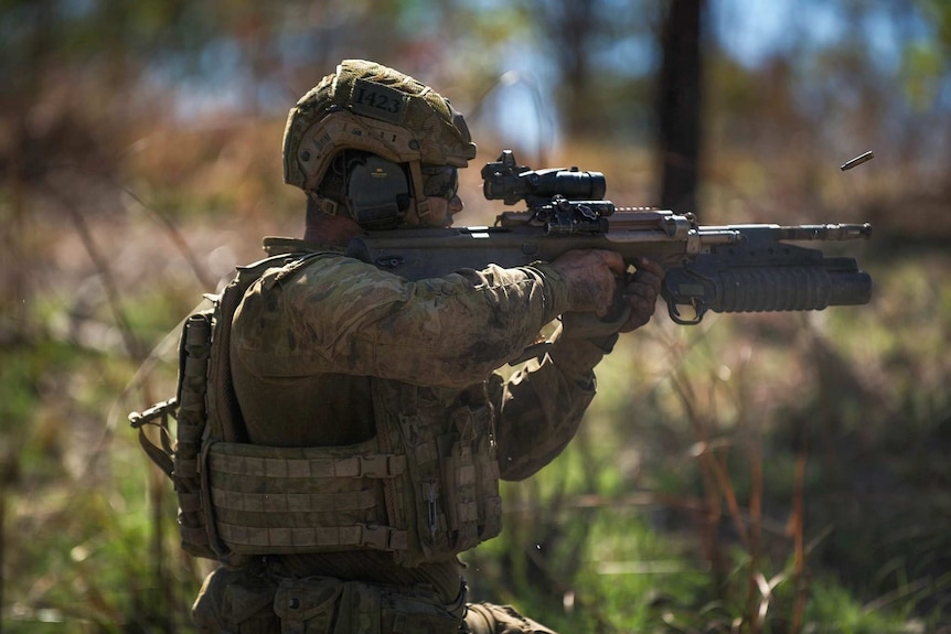 An Australian Army rifleman from Bravo Company, 5th Battalion during a live fire exercise.