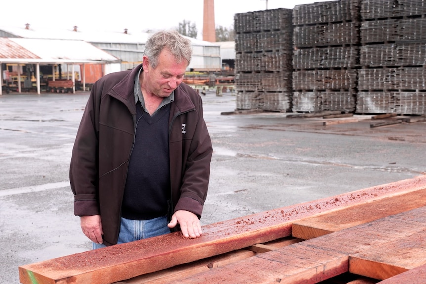 Nannup Timber Mill General Manager Vince Corlett inspects sawn timber