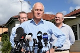 Malcolm Turnbull outside a home in Penshurst, south of Sydney.