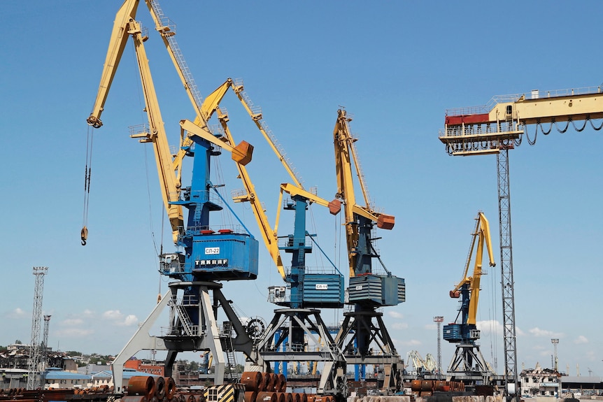 cargo ships in the city of Mariupol, Ukraine