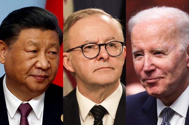 Composite image of Xi Jinping, Anthony Albanese and Joe Biden.