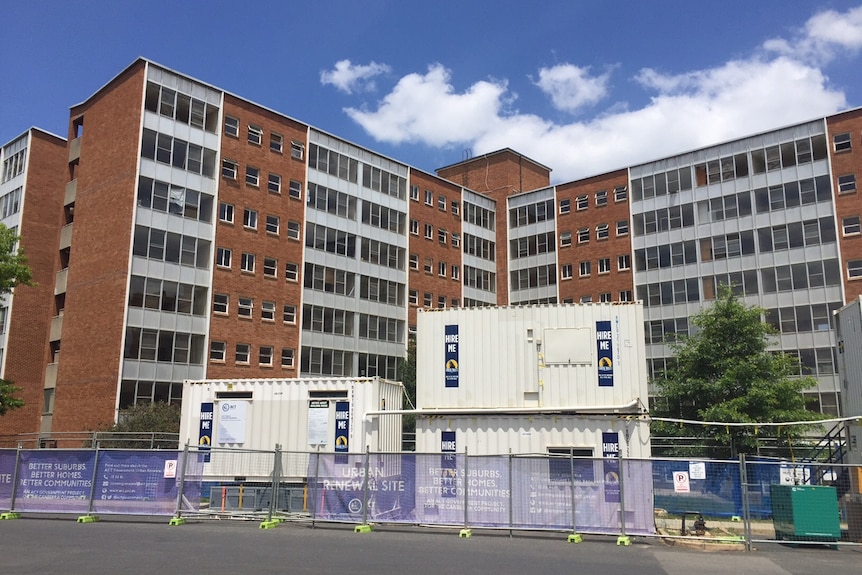 Currong public housing flats fenced off for demolition.