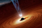 Artist's impression of a  supermassive black hole at the centre of a golden accretion disk.