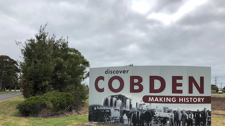 The sign at the entrance to town says "Discover Cobden, Making History"