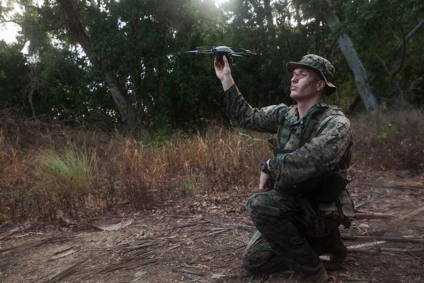 Marine prepares to launch a UAV