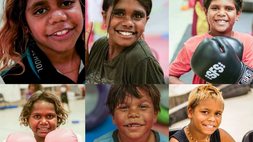 Composite photo of Aboriginal boys and girls looking happy and smiling.