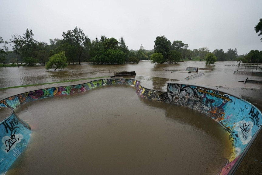 Floodwater scenes at Bellingen on Tuesday morning.