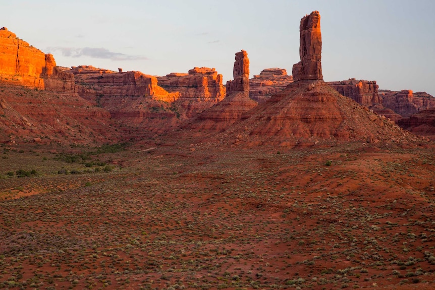 Tall rocky hills in the desert landscape of Bears Ears National Monument park