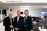 Bob Johnston in the newsroom named after him with current Managing Editor Stuart Watt and Director of News Gaven Morris