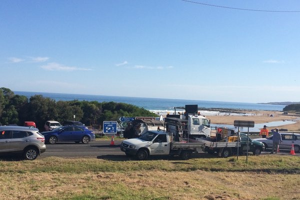 A road block at Skenes Creek along Victoria's Great Ocean Road