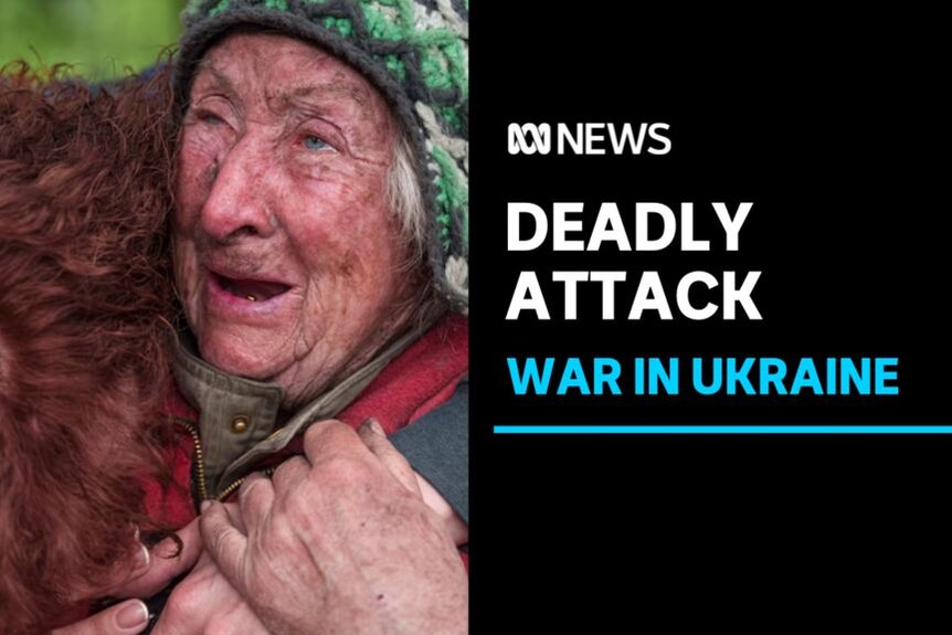 Deadly Attack, War in Ukraine: An elderly woman dressed in heavy winter clothing with tears in her eyes