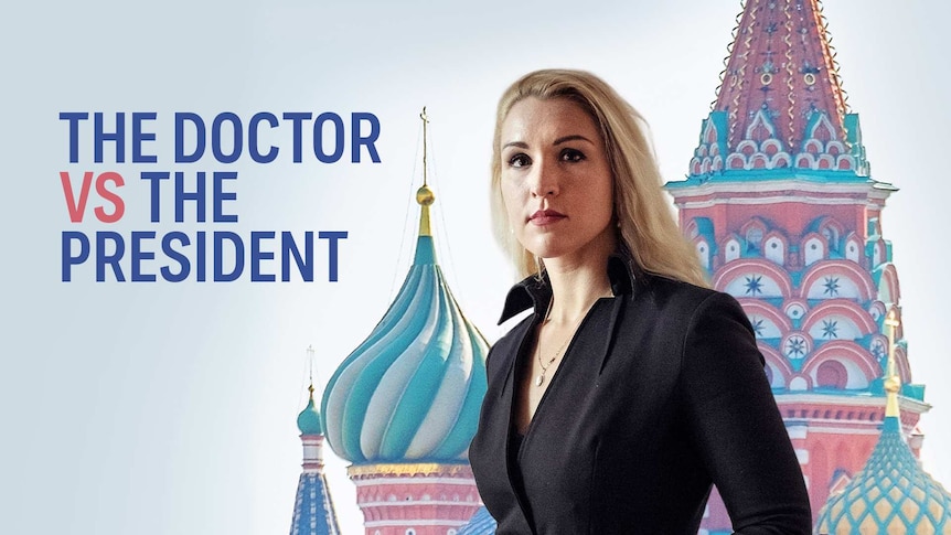 Dr Vasilyeva edited in front of a picture of St Basil's Cathedral