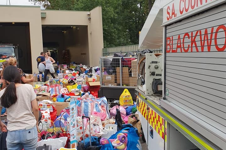 Donations to Cudlee Creek bushfire victims at Blackwood in the Adelaide Hills.