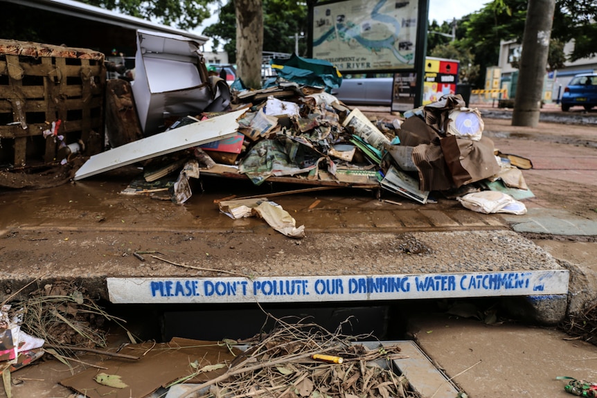 Flood debris around drain