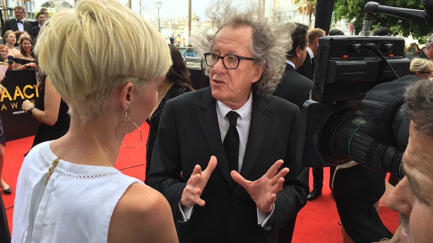 Geoffrey Rush on the AACTA Awards red carpet in Sydney.
