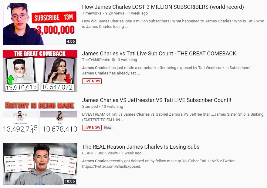 James Charles vs Tati Westbrook live  subscriber count