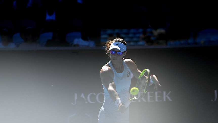 Samantha Stosur against Monica Puig on day one of the Australian Open.