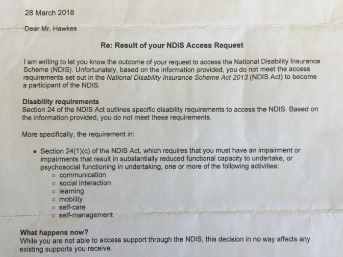 A letter to Jeremy Hawkes from NDIS