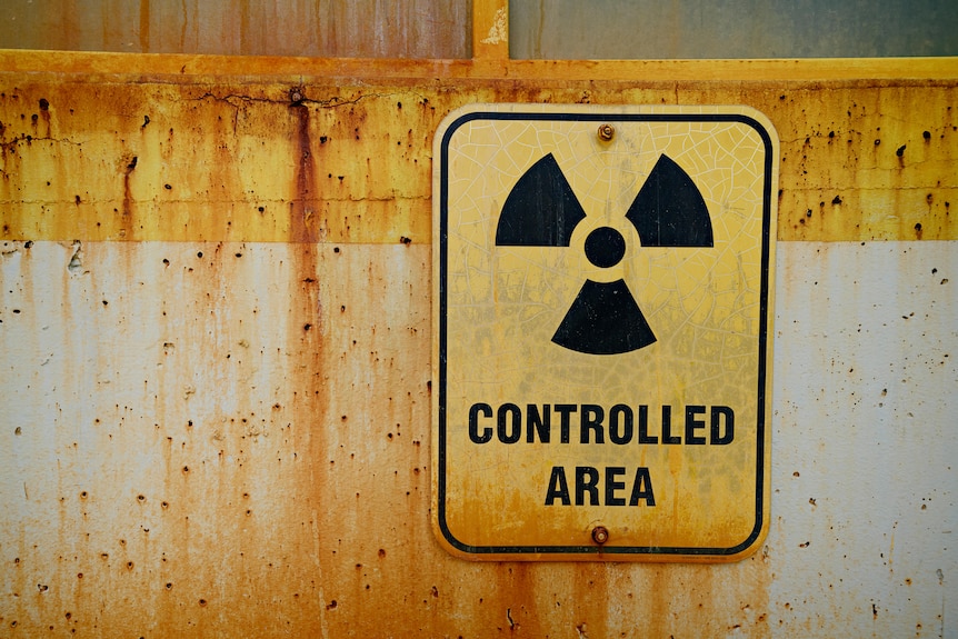 Radiation controlled area sign at ERA's Ranger Uranium Mine processing plant which will be destroyed and buried in Pit 3.