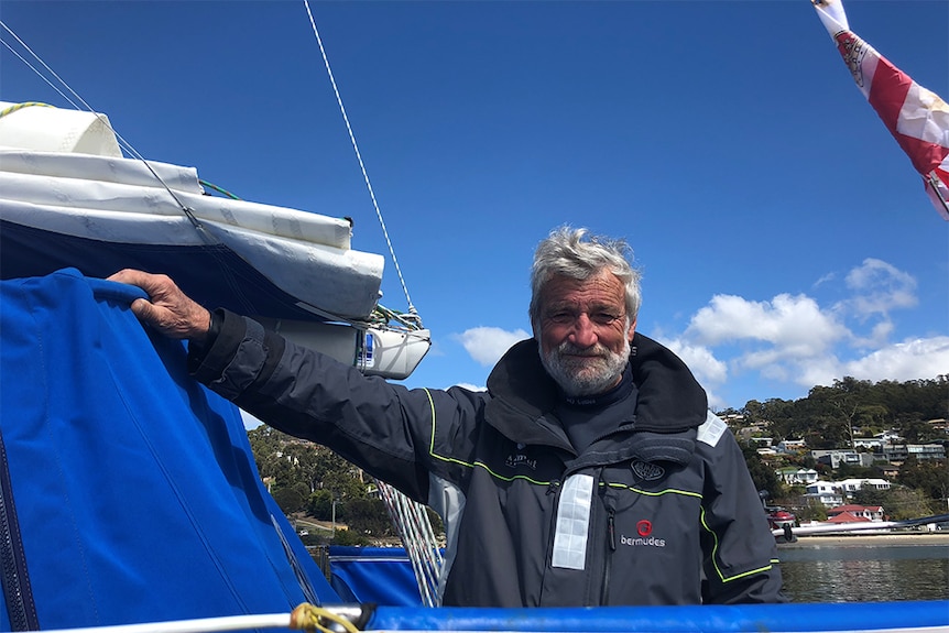 Jean-Luc Van Den Heede on board his yacht Matmut