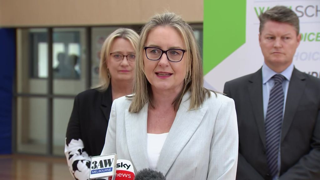 Victorian Premier Jacinta Allan speaking into microphone