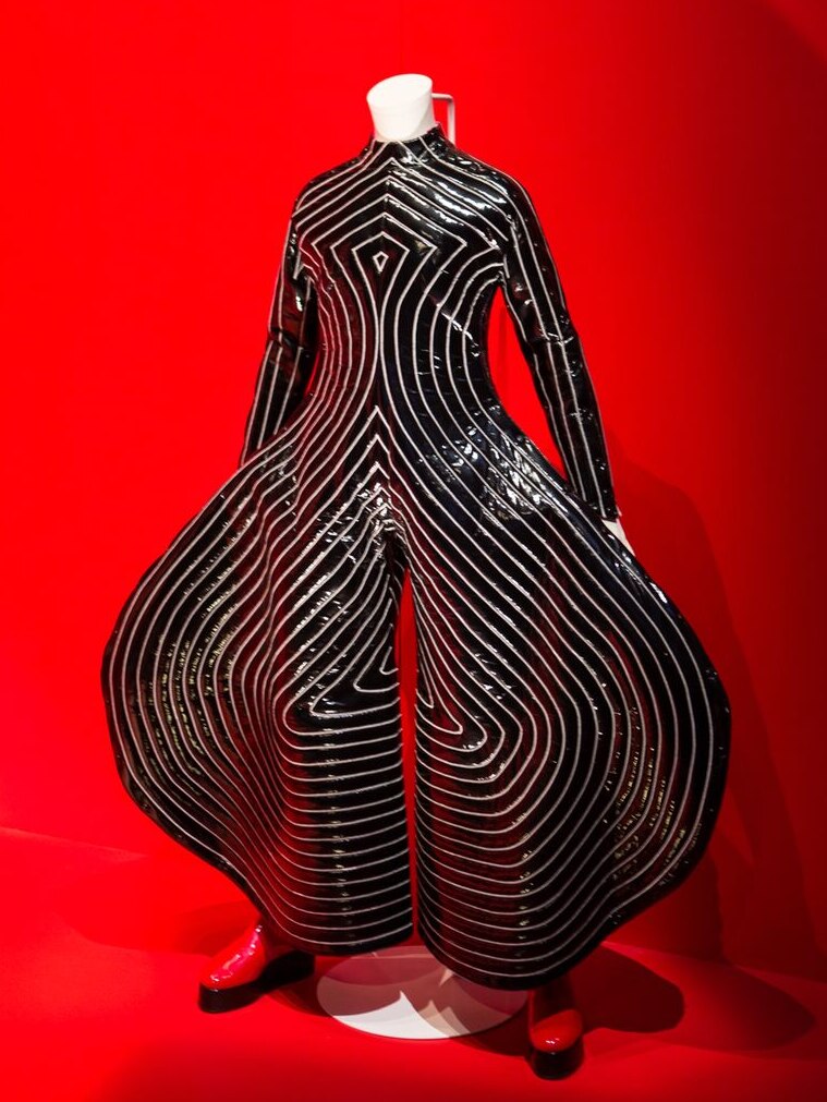 One of 50 costumes worn by David Bowie, on display at the ACMI exhibition.