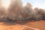 A fire burns in paddocks near Curramulka on the Yorke Peninsula yesterday.