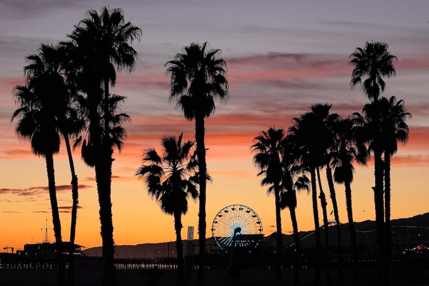 The ferris wheel on Santa Monica pier in Los Angeles is lit up in blue in honour of medical workers.