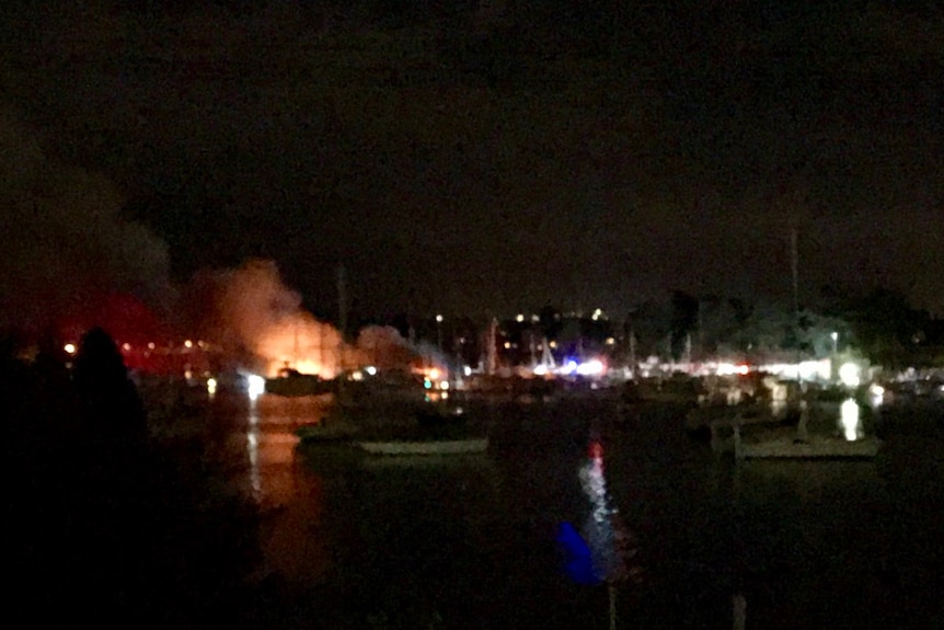 Night time shot of boat fire.