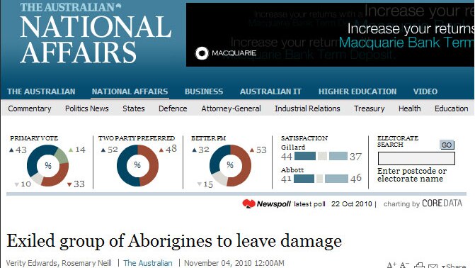 Screen shot from The Australian 04 Nov 2010