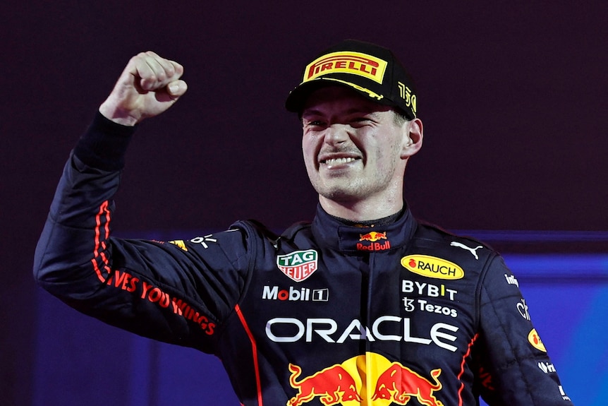 Max Verstappen celebrates winning the 2022 Saudi Arabian Grand Prix