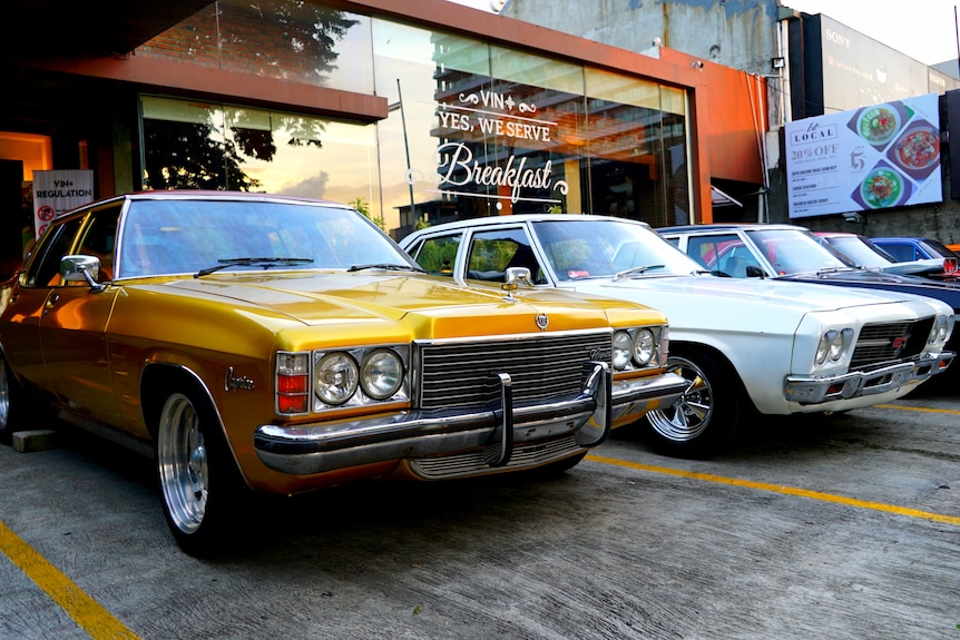 A row of old Holden cars.