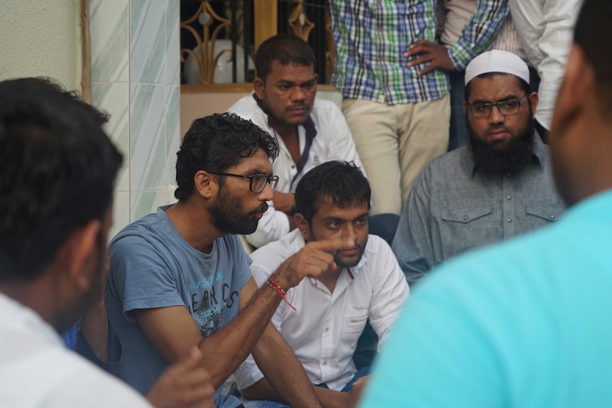 Dalit Leader Jignesh Mevani is surrounded by supporters as he heads the movement against caste descrimination in India.