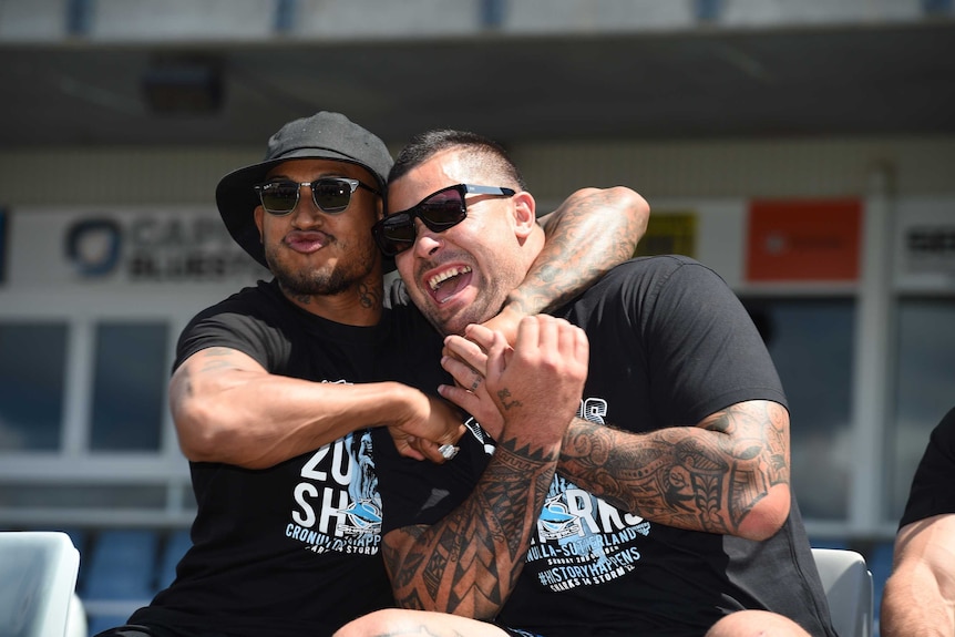 Andrew Fifita and Ben Barba celebrating grand final win