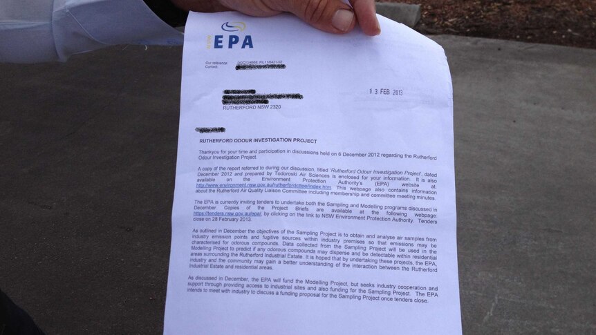 The letter from the EPA sent to a Rutherford business which asks for funding towards the odour sampling.