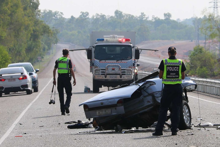 Police crash investigators at scene of triple fatal crash Darwin.