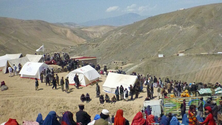 Relief tents set up for displaced villagers