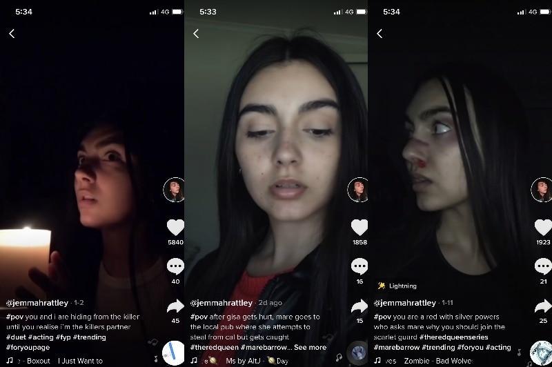 Three screenshots from TikTok showing a teenage girl.
