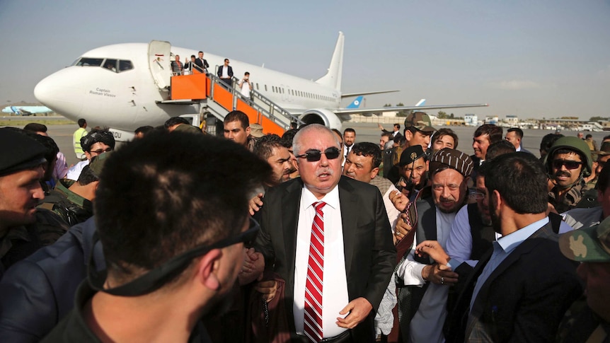 Abdul Rashid Dostum arrives at Kabul airport