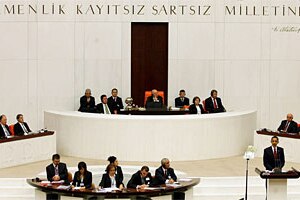 U.S. President Barack Obama addresses the Turkish parliament April 6, 2009 in Ankara, Turkey.