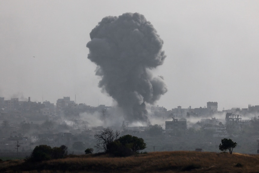 Smoke rises from an explosion following an airstrike in Gaza.