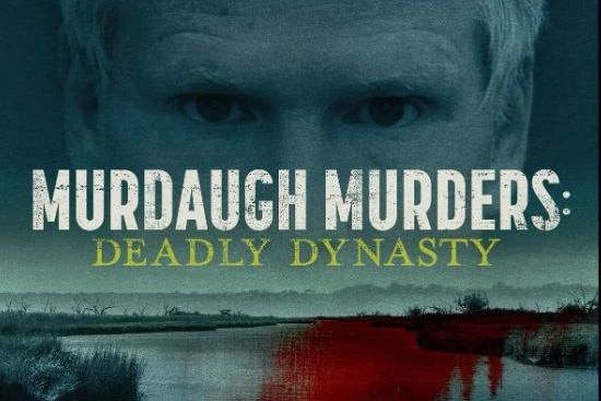 The outline of a man's eyes and hair displaying the words Murdaugh Murders: Deadly Dynasty in white and yellow.