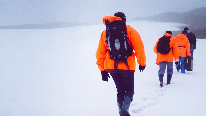 Antarctica - scientists trekking