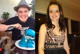 Composite image of a young woman with a cake and a teenage girl.