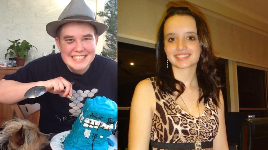 Composite image of a young woman with a cake and a teenage girl.